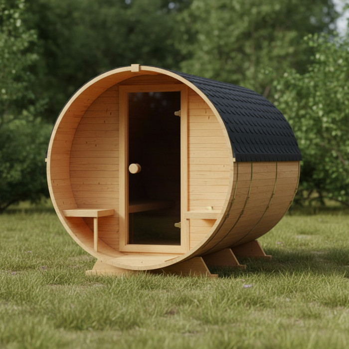 Roundline Sauna-Barrel 240cm with Electric Stove - Compact 4-6 Person Outdoor Garden Sauna