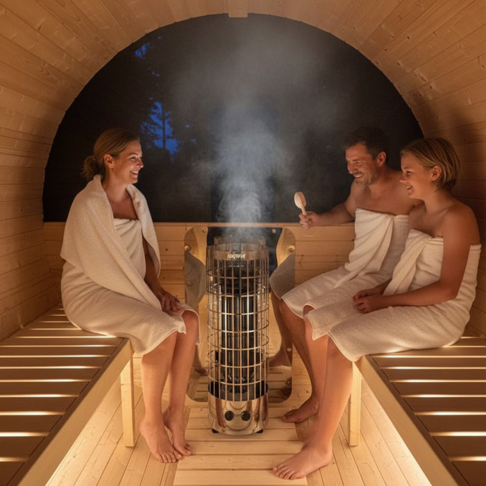 Roundline Sauna-Barrel 240cm with Electric Stove - Compact 4-6 Person Outdoor Garden Sauna
