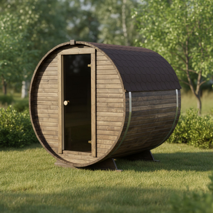 Roundline Sauna-Barrel MINI 180cm with Electric Stove - Compact 2-4 Person Outdoor Garden Sauna