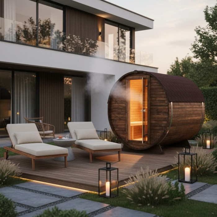 Roundline Sauna-Barrel MINI 180cm with Electric Stove - Compact 2-4 Person Outdoor Garden Sauna