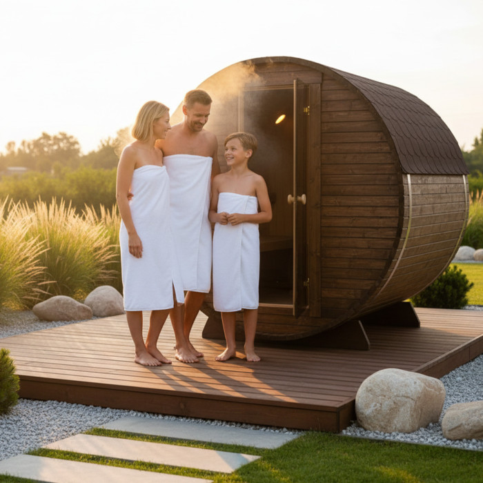 Roundline Sauna-Barrel MINI 180cm with Electric Stove - Compact 2-4 Person Outdoor Garden Sauna