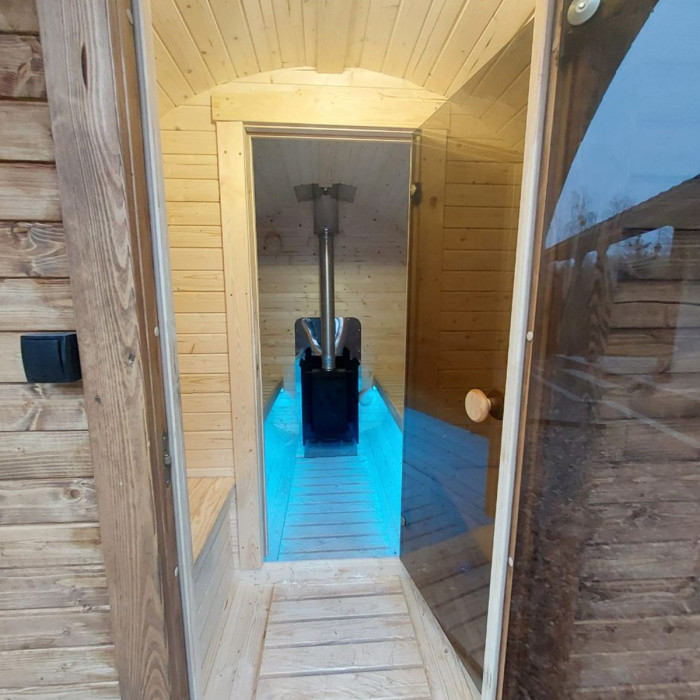 Roundline Sauna-Barrel 340cm with Wood-Burning Stove - Compact 4-6 Person Outdoor Garden Sauna