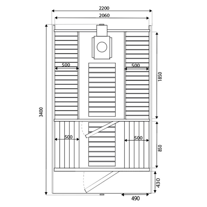 Roundline Sauna-Barrel 340cm with Wood-Burning Stove - Compact 4-6 Person Outdoor Garden Sauna