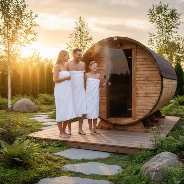 Roundline Sauna-Barrel 340cm with Electric Stove - Compact 4-6 Person Outdoor Garden Sauna €0
