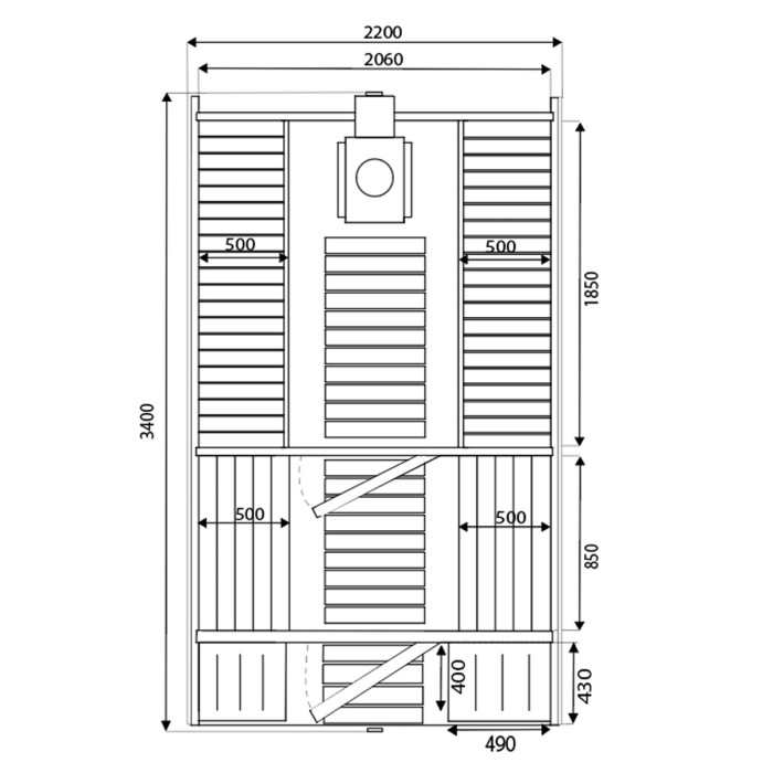 Roundline Sauna-Barrel 340cm Terrace with Electric Stove - Compact 4-6 Person Outdoor Garden Sauna