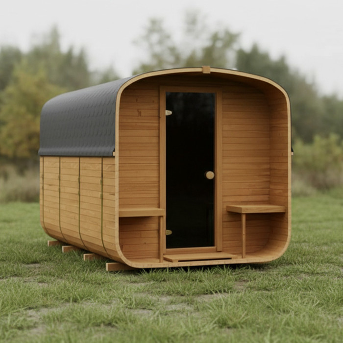 Cube Sauna 340cm with Electric Stove - Compact 4-6 Person Outdoor Garden Sauna