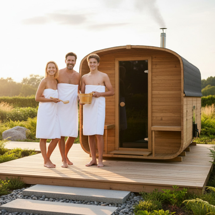 Cube Sauna 340cm with Wood-Burning Stove - Compact 4-6 Person Outdoor Garden Sauna 