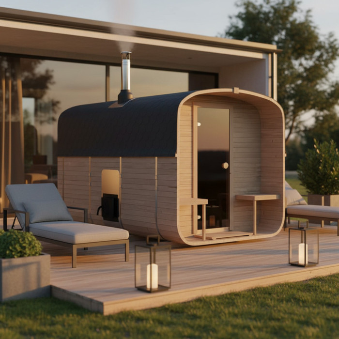 Cube Sauna 340cm with Wood-Burning Stove - Compact 4-6 Person Outdoor Garden Sauna 