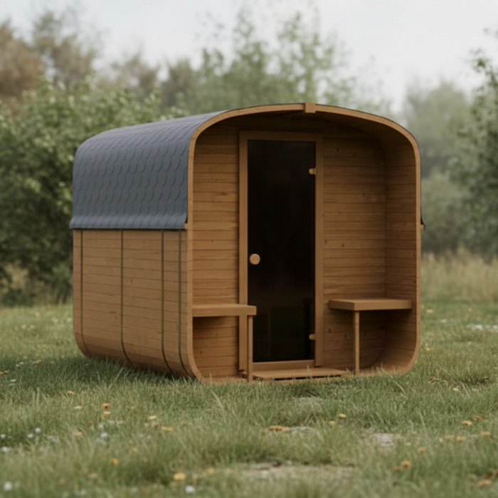 Cube Sauna 240cm with Electric Stove - Compact 4-6 Person Outdoor Garden Sauna 