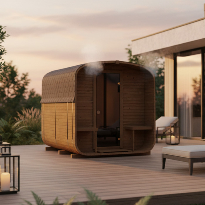 Cube Sauna 240cm with Electric Stove - Compact 4-6 Person Outdoor Garden Sauna 