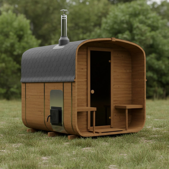 Cube Sauna 240cm with Wood-Burning Stove - Compact 4-6 Person Outdoor Garden Sauna  