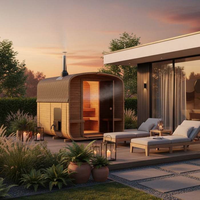 Cube Sauna 240cm with Wood-Burning Stove - Compact 4-6 Person Outdoor Garden Sauna  