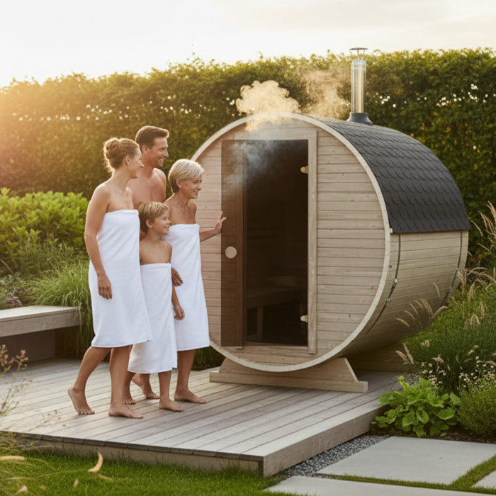 Roundline Sauna-Barrel MINI 180cm with Wood-Burning Stove - Compact 2-4 Person Outdoor Garden Sauna 1