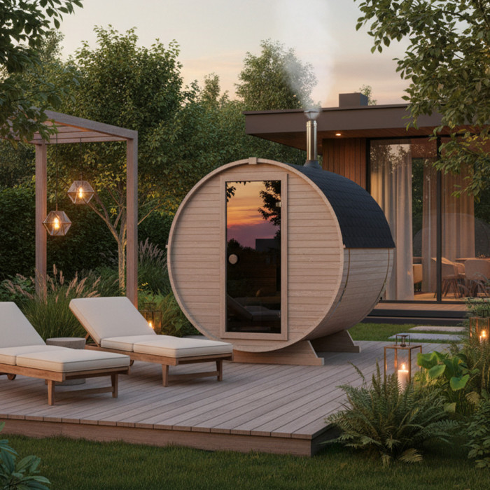 Roundline Sauna-Barrel MINI 180cm with Wood-Burning Stove - Compact 2-4 Person Outdoor Garden Sauna 1