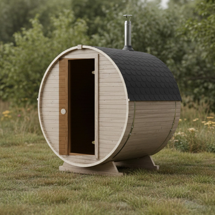 Roudline Barrel Sauna 180 cm Wood-Burning Stove 2–4 Person