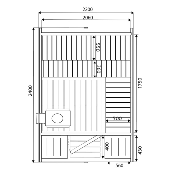 Cube Sauna 240cm with Electric Stove - Compact 4-6 Person NOT DOUBLE SHELF