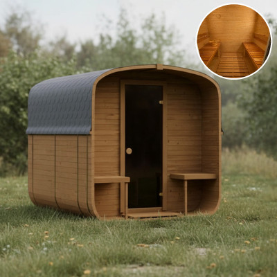 Cube Sauna 240cm with Electric Stove - Compact 4-6 Person Single Bench Layout