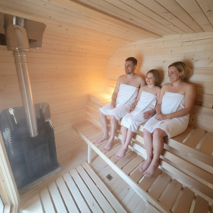 Cube Sauna 240cm with Wood-Burning Stove - Compact 4-6 Person NOT DOUBLE SHELF