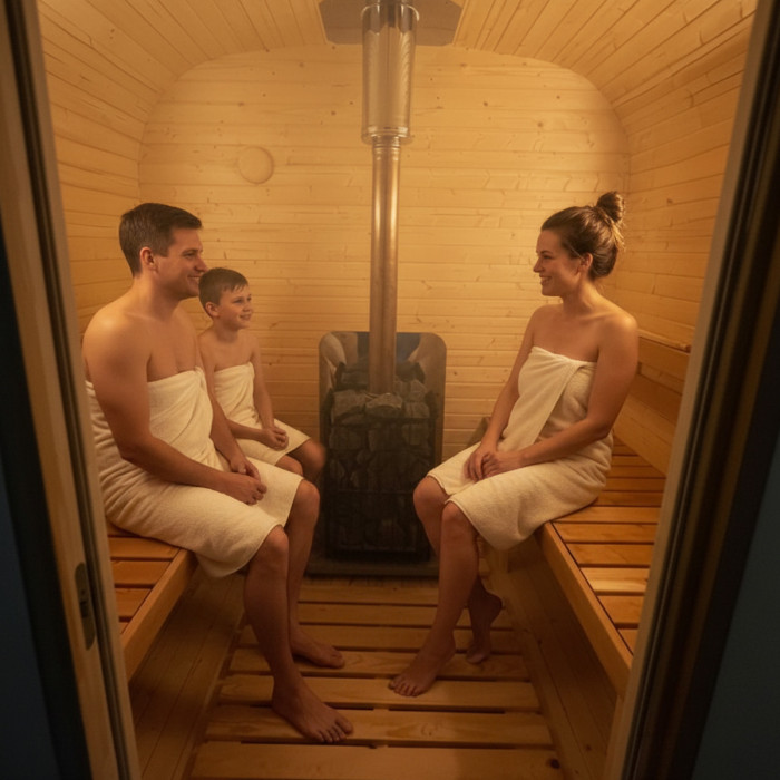 Cube Sauna 240cm with Wood-Burning Stove - Compact 4-6 Person NOT DOUBLE SHELF 0