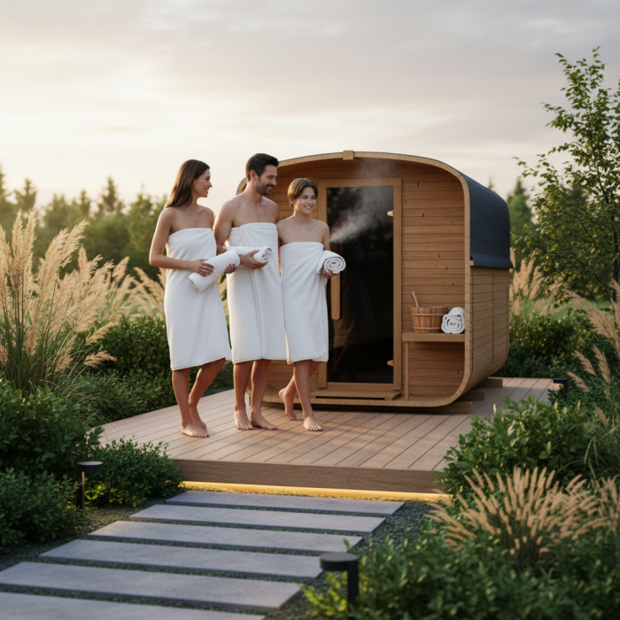 Cube Sauna 240cm with Electric Stove - Compact 4-6 Person Double Bench Layout