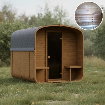 Cube Sauna 240cm with Electric Stove - Compact 4-6 Person Double Bench Layout