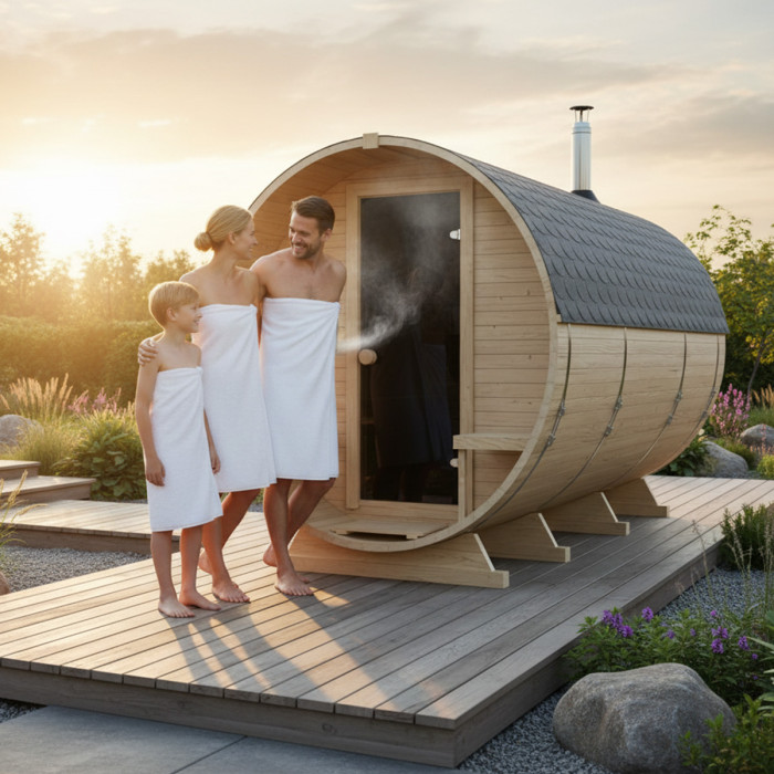 Roudline Barrel Sauna 340 cm Wood-Burning Stove 4–6 Person 