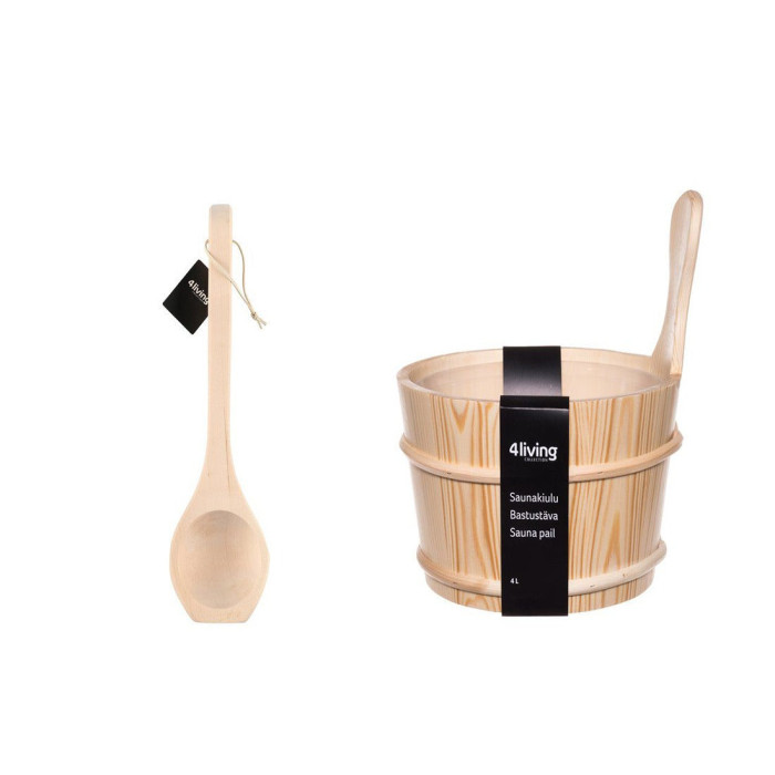 4Living Sauna Bucket & Ladle Set – Natural Wood