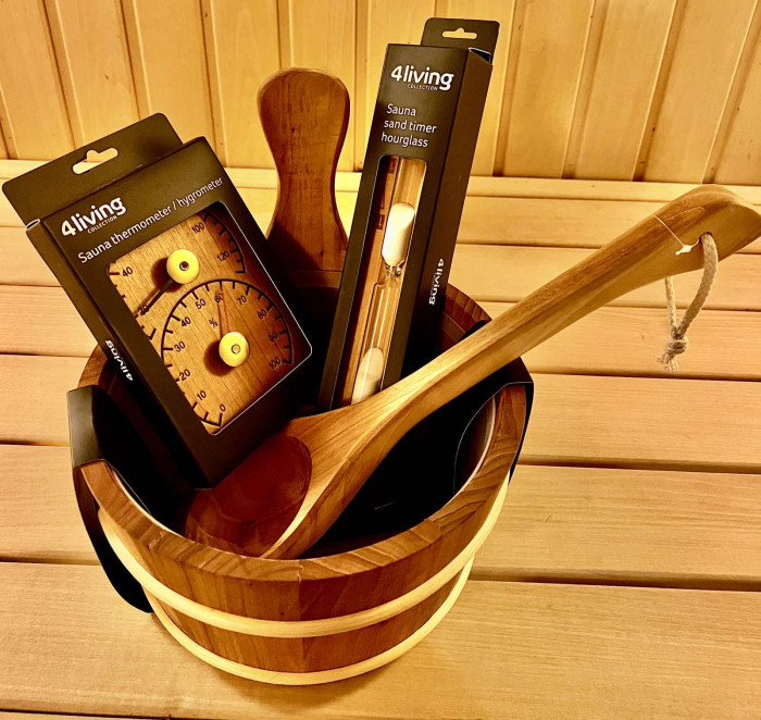 4Living Premium Sauna Accessory Set – Natural Wood